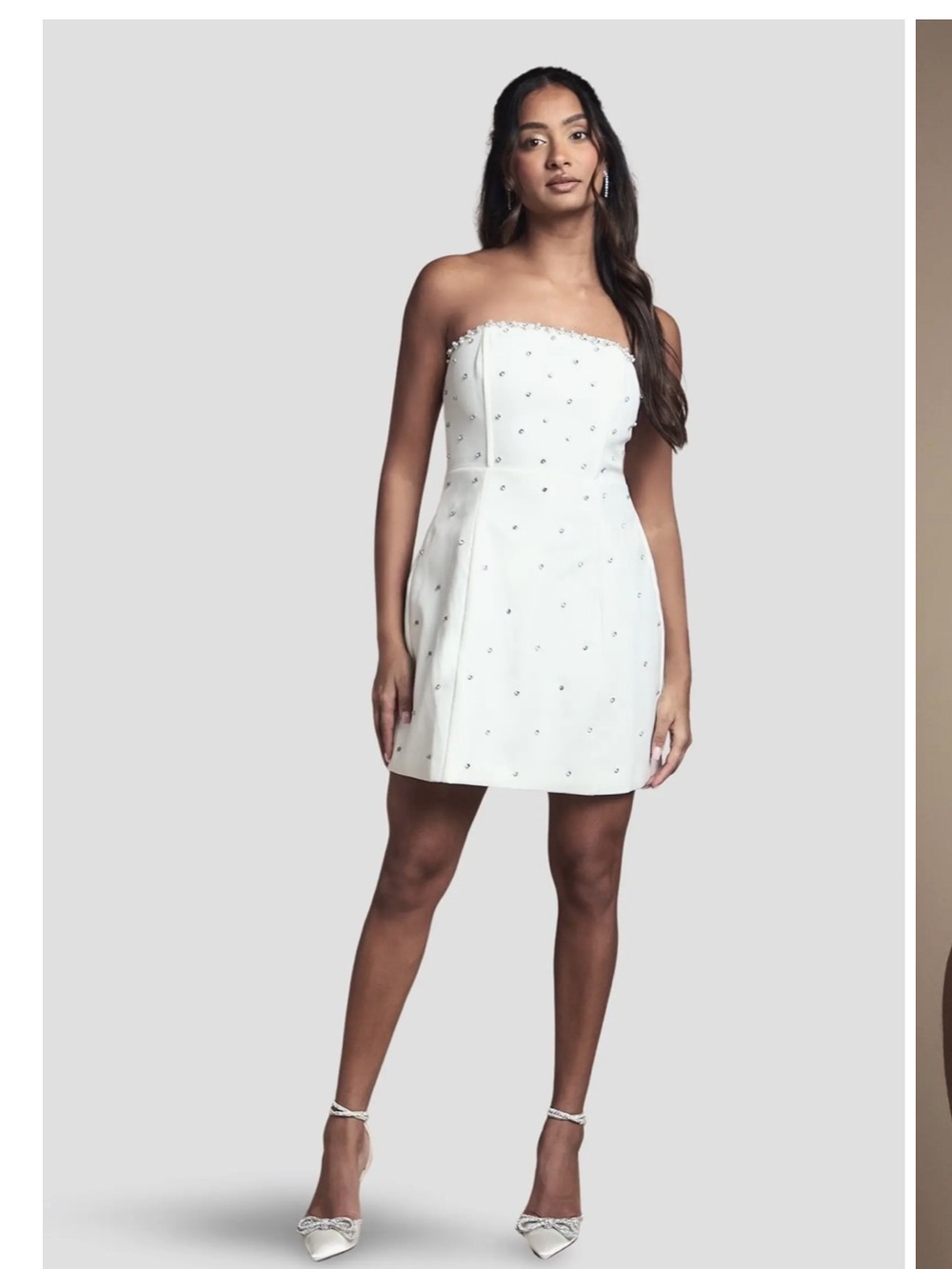 Coast NWT Size 10 Strapless White Embellished Mini Dress Hotfix Diamante Bridal